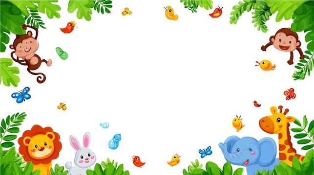 MOLDURA COM ANIMAIS DA SELVA EM ESTILO CARTOON PARA CRIAN&Ccedil;AS
