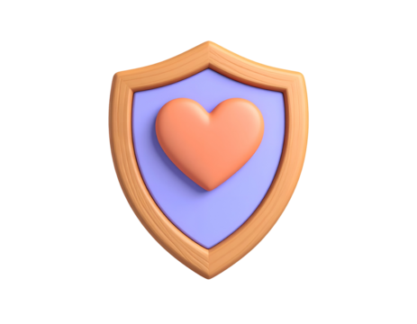 3D Wooden Heart Shield Illustration