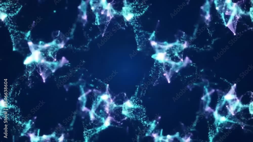 Aufkleber abstract network of teal and violet points in a dark space