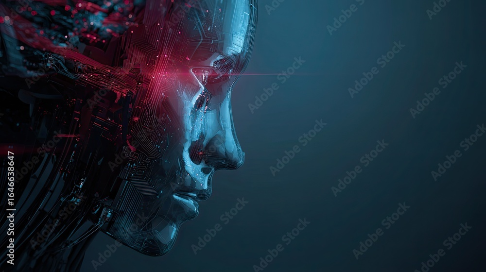 Aufkleber dynamic ai consciousness emerges with glowing circuits and futuristic digital brain, representing ar