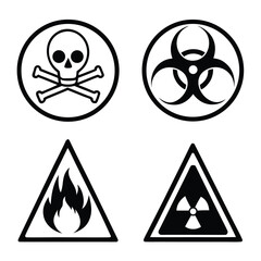 Warning symbols skull biohazard fire radiation danger signs