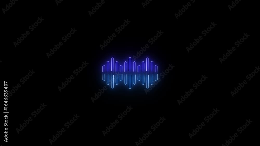 Poster the audio waves icon animated with vibrant, rhythmic pulses. sound icon animation by neon on black b