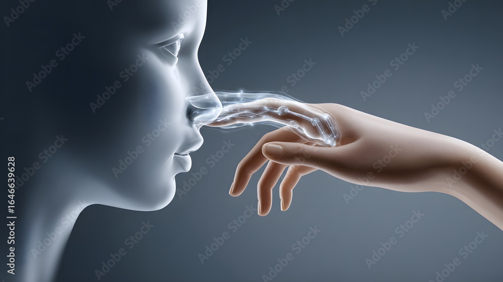 Aufkleber artificial intelligence concept, futuristic data visualization on transparent holographic screens, s