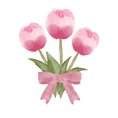 Watercolor tulip bouquet. Shades of pink and red from the tulips.