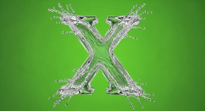 Letter X made of splashing water. Isolated liquid alphabet font on a green screen background. 3D render of a clear, fresh character for typography and design. - Powered by Adobe
