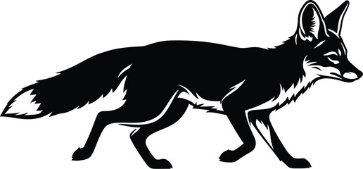 A sleek black fox silhouette, capturing the essence of wildlife and nature in a minimalist vector illustration for diverse design applications
