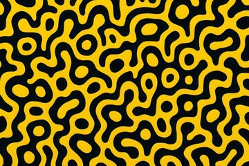 Black and Yellow Labyrinth Line Geometric Seamless Pattern, Abstract Modern Art