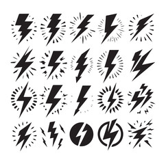 "Bold Thunderstorm & Lightning Vector Icons Set – Black Weather Symbols Collection"