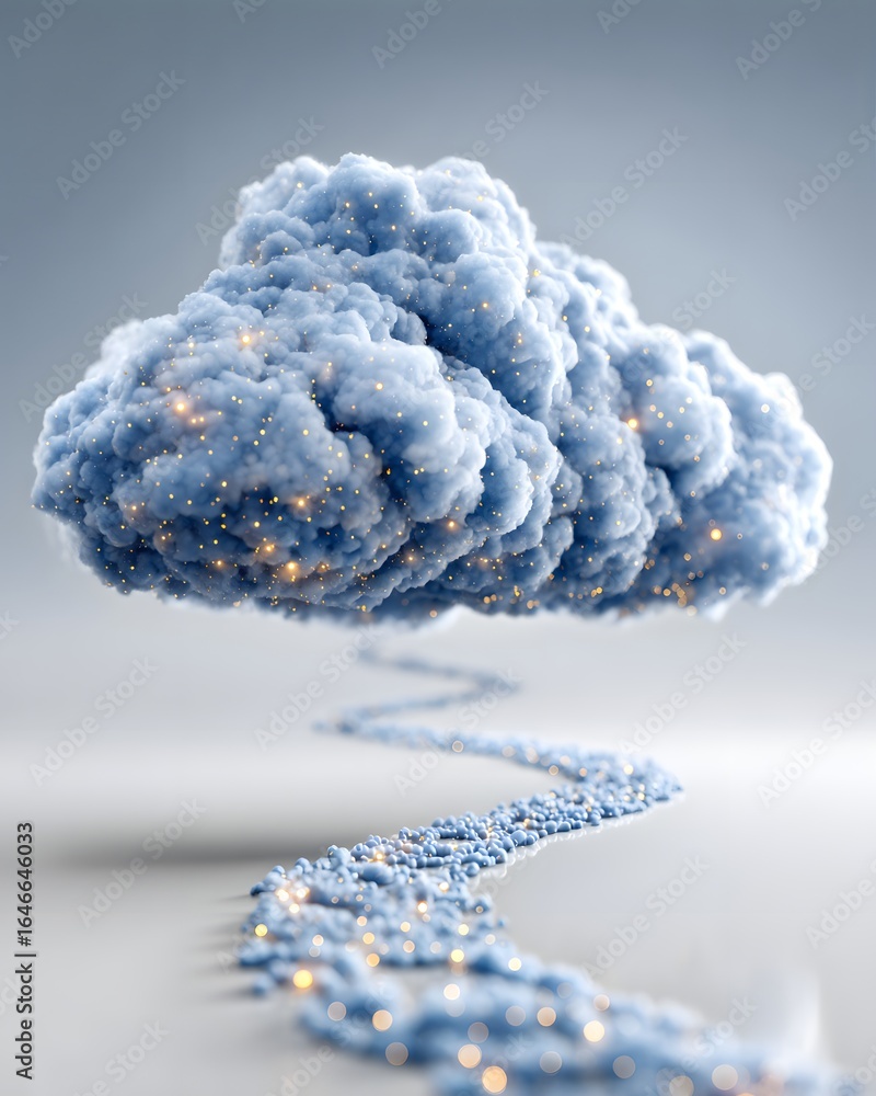 Poster abstract cloud computing ai concept, glowing nodes and pathways, clean white space at sides,