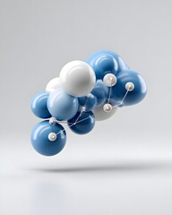 Fototapeta premium Abstract cloud computing AI concept, glowing nodes and pathways, clean white space at sides,