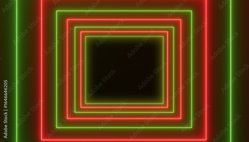 Poster illustation of abstract glowing motion design with green and red neon cubes - abstract background.