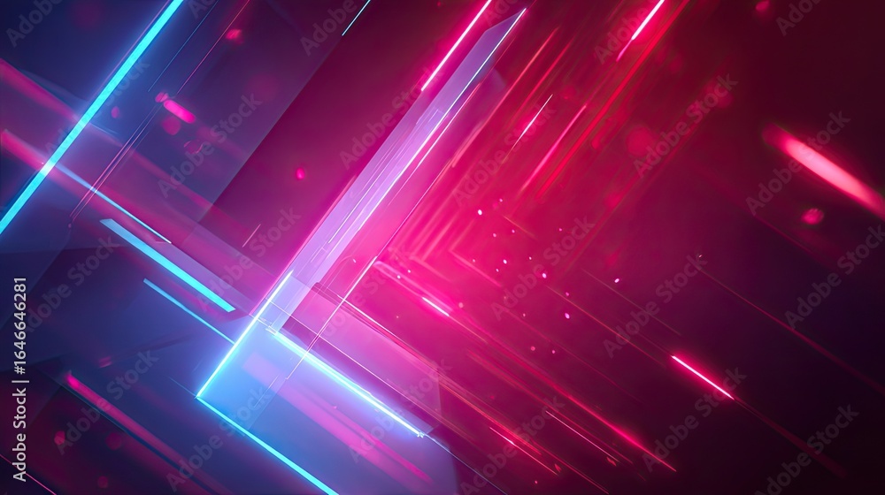 Poster dynamic abstract neon light streaks create a vibrant futuristic tunnel effect with glowing particles