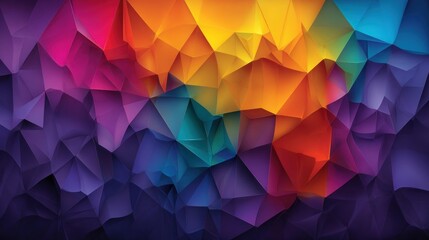 Obraz premium Colorful paper triangles arranged in an intricate geometric pattern, featuring shades of pink, yellow, blue, red, and orange from light to dark
