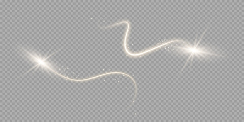 Abstract vector glowing magic star light effect from the neon blur of curved lines. Glittering stars dust trail from the .flying comet on a transparent background. © luda