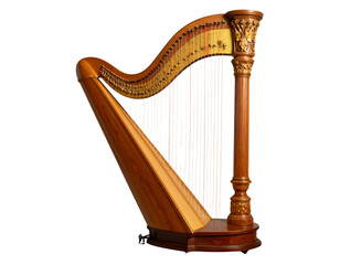 Front View of Elegant Wooden Harp with Gold Strings