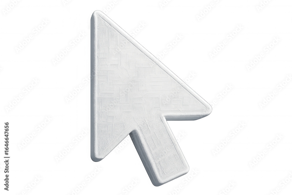 Poster White computer mouse pointer cursor with textured surface, rendered in 3d, floating against transparent backdrop