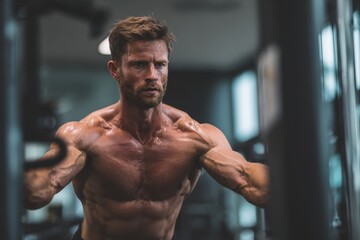 a muscular man exercising in a gym