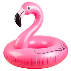 Flamingo Pool Float Isolated On White Background: A vibrant pink flamingo pool float offers a playful and whimsical addition to summer fun. Ideal for beach and pool settings,.