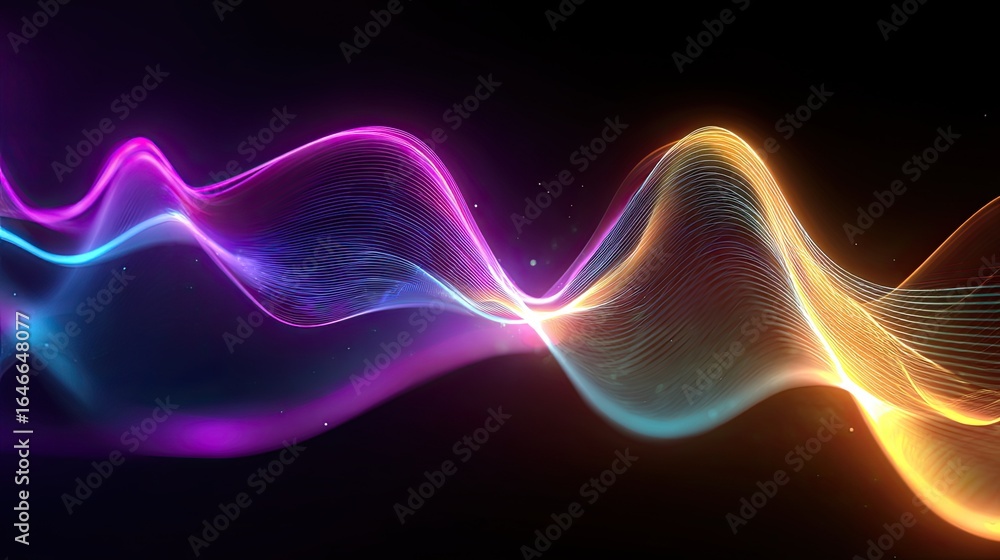 Aufkleber dynamic abstract glowing wave patterns with vibrant colors and energy flow, perfect for modern techn
