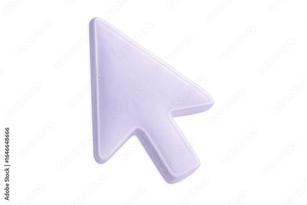 Poster Digital 3d purple cursor arrow pointing diagonally over transparent surface, highlighting graphic design and web interface elements