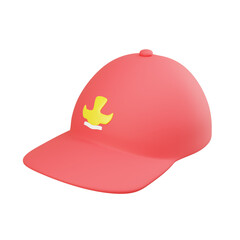 Red school baseball cap with yellow emblem, isolated on white background, perfect for sports day events, student uniforms, and outdoor school activities.