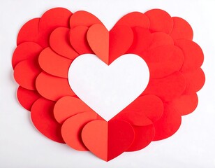 Red paper hearts forming a large heart with a white center