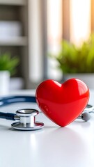 Red heart and stethoscope on a table (1)