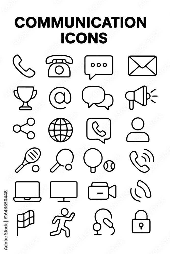 Poster a collection of vector outline communication icons and symbols. this image provides a versatile set 