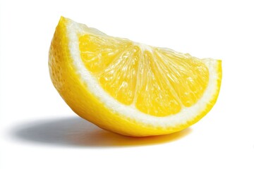 Close-up lemon wedge slice on white background