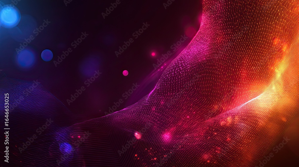 Poster dynamic abstract digital art with vibrant colors, perfect for modern tech backgrounds, creating a st