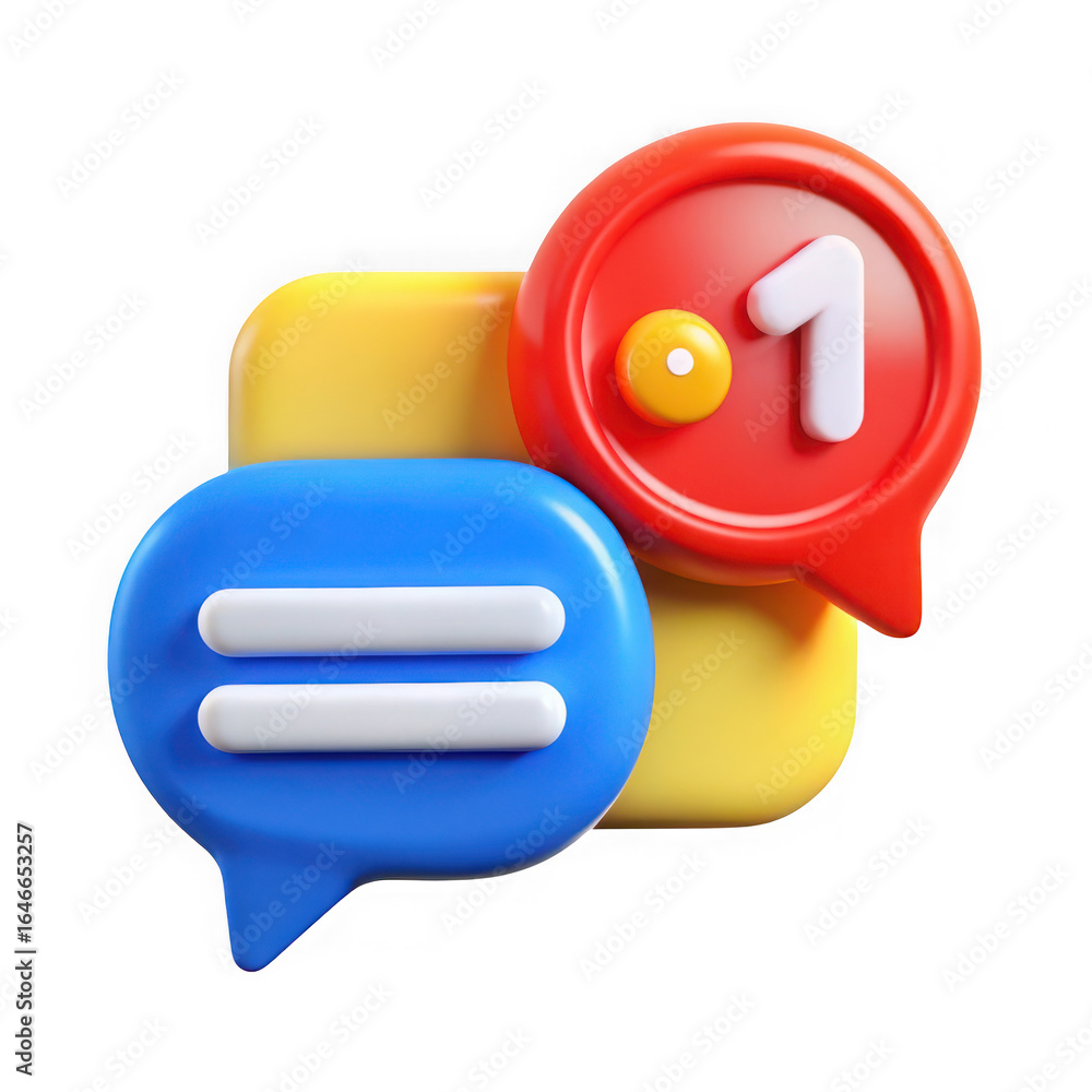 Poster 3D Chat Bubbles with Notification Badge and Message Icon communication new message isolated on a transparent background