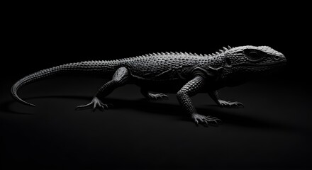 Fototapeta premium Dramatic Low Key Lighting Lizard Portrait Animal Reptile Studio Shot