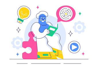 Brain Training Games Vector Illustration featuring People Having Fun with Riddles, Crosswords, Logic Game, and Puzzle Solving in a Flat Background
