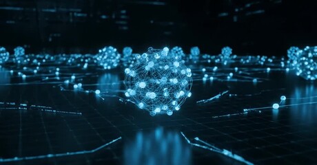 Dynamic digital landscape with luminous spheres and interconnected lines, symbolizing global communication, data processing, and technological evolution. - Powered by Adobe