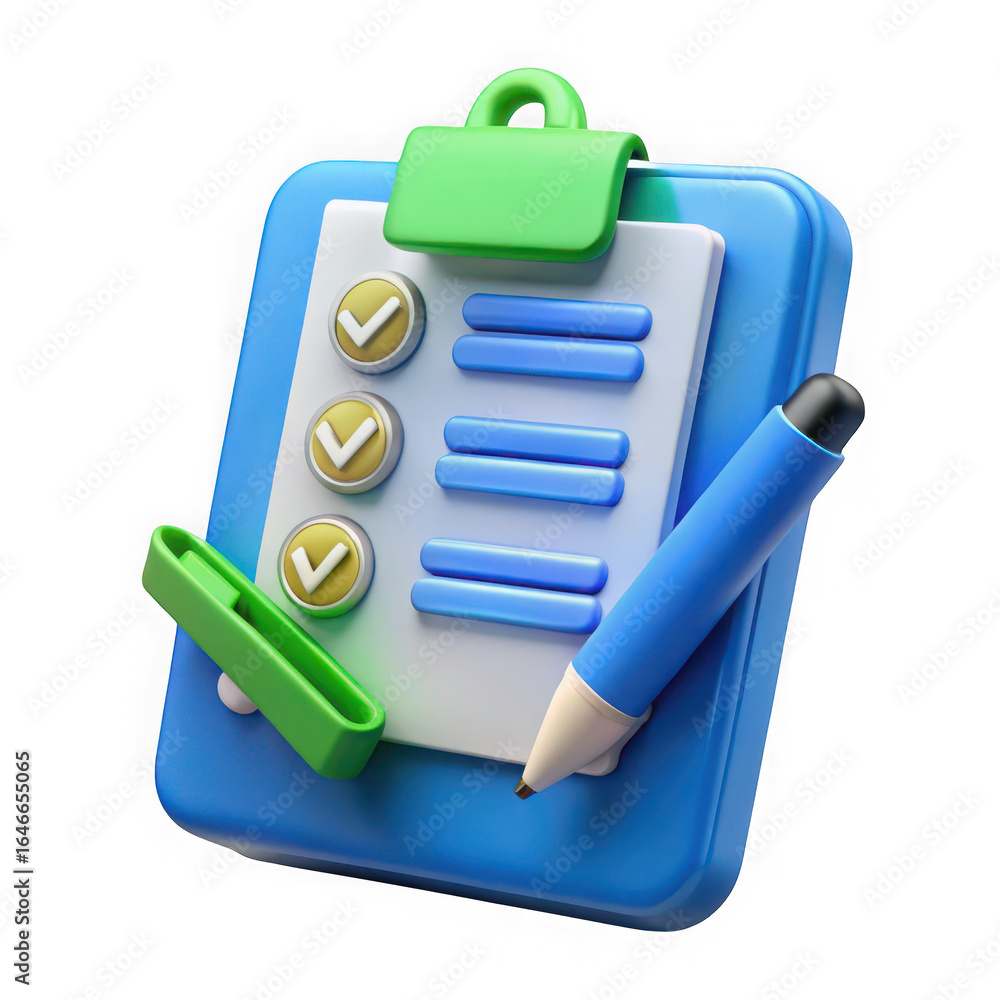Poster 3d clipboard with checklist and pen on transparent background to-do list task isolated on a transpar