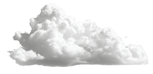A single fluffy white cumulus cloud isolated on a white background, a conceptual element for weather, sky, or design projects.