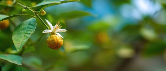 Close-up of a citrus blossom and fruit