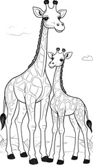 Fototapeta premium Giraffe mother and baby coloring page