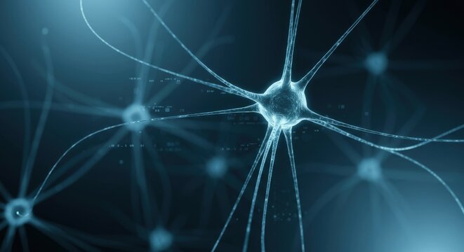 Neuron Cell Structure with Glowing Blue Lines Science Concept.