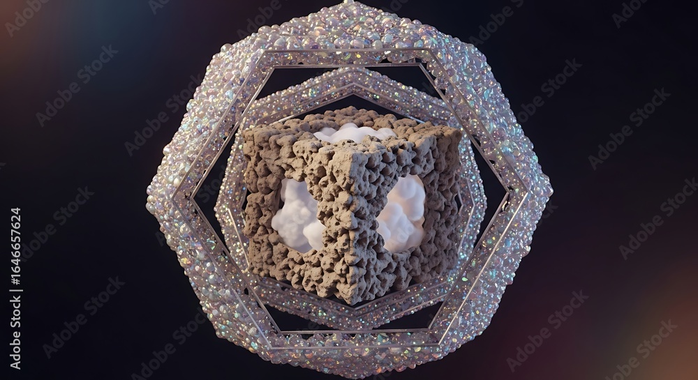 Aufkleber abstract geometric sparkling structure with textured cube and cloud shapes, detailed