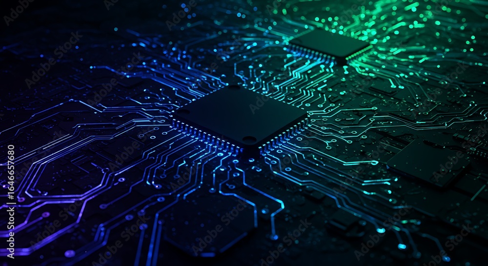 Aufkleber high-tech circuit board close-up of microprocessors and complex electronics
