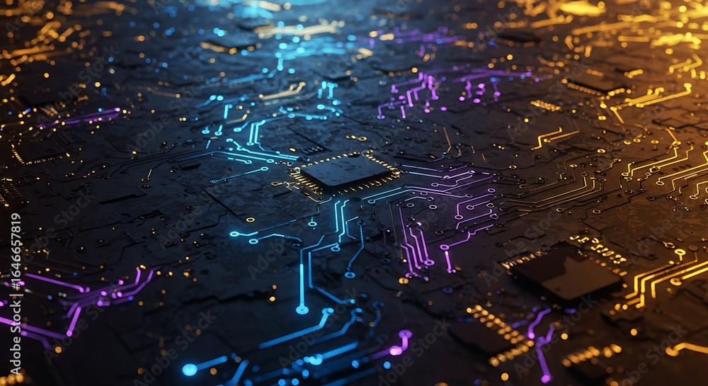 Poster abstract render of a futuristic computer chip, highlighting technological advancements