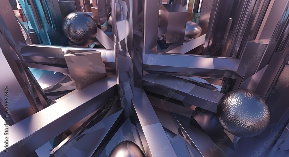 Aufkleber abstract geometric structure with metallic spheres creating a futuristic scene