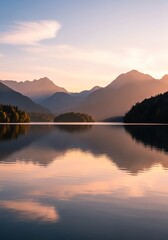 Obraz premium Mountain lake reflection sunset calm scenery