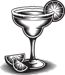 Classic Margarita Cocktail Vector Illustration with Lime and Salt Rim