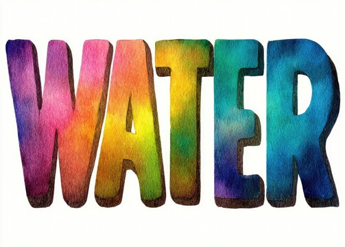 Colorful watercolor "WATER" text