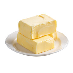 butter on a plate isolated on a white background
