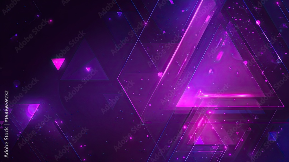 Poster vibrant purple geometric abstract design with dynamic triangles for futuristic technology, innovatio