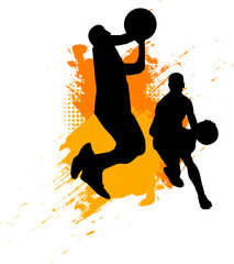 basketball men silhouette black shape with orange yellow brush painting sign symbol graphic