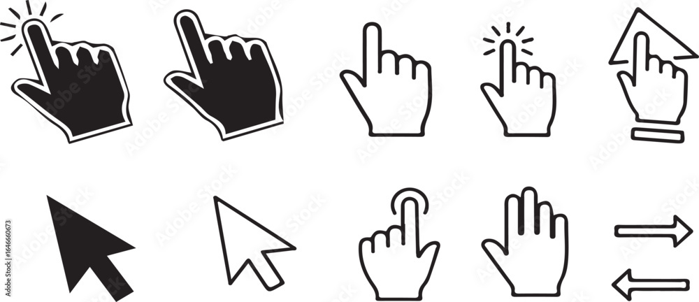 Poster various hand cursor and arrow icons displayed on a white background